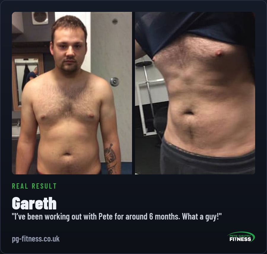 Gareth before and after transformation with Pete Gawtry, award-winning Leeds personal trainer