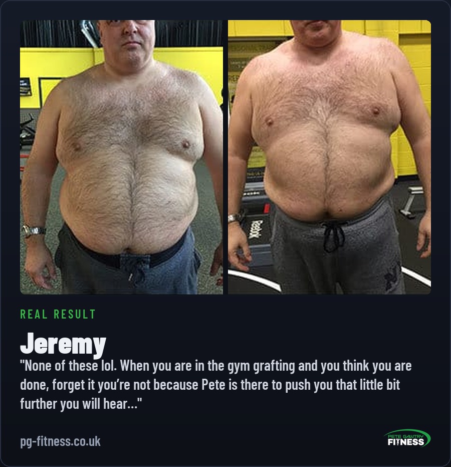 Jeremy before and after transformation with Pete Gawtry, award-winning Leeds personal trainer